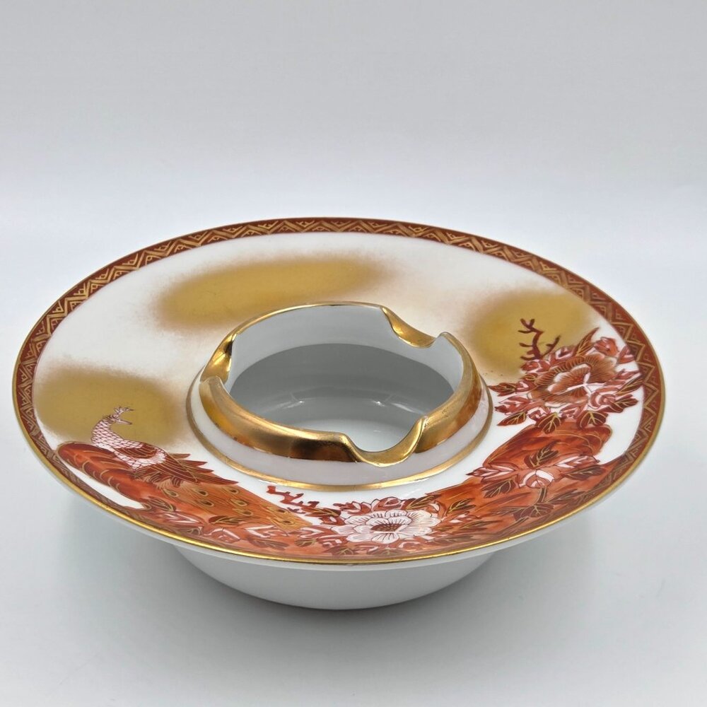 Kutani Peacock & Peony Water Well or Ashtray From the Meiji Period - Picture 4 of 9